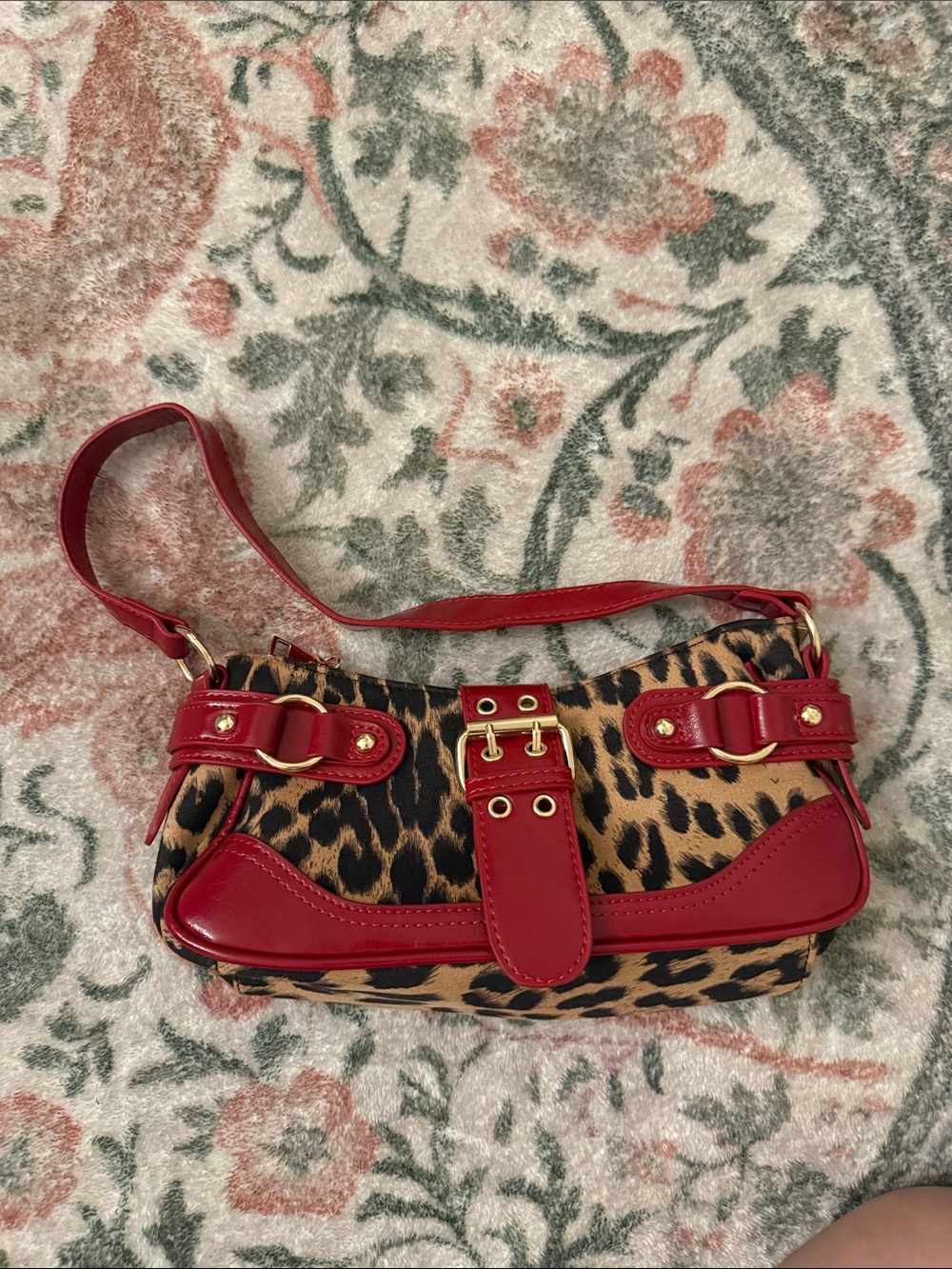 Leopard Print Shoulder Bag with Red Trim